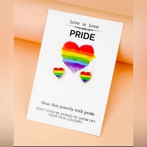 🌈PRIDE Rainbow Striped Goldtone Heart Earrings NWT